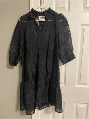 JUST Kiki Black Floral Sheer Tiered Dress